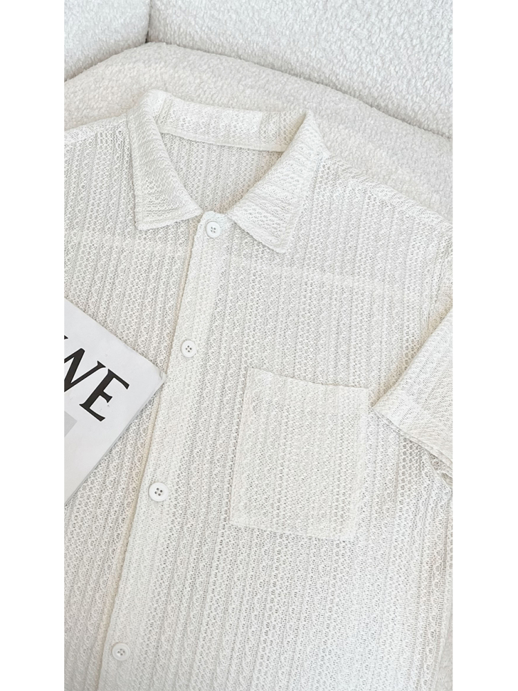 Men's Casual Hollow Short-Sleeve Shirt - Niche Design, Loose Fit, Lightweight Summer Top for a High-End Look Men's Casual Hollow Short-Sleeve Shirt - Niche Design, Loose Fit, Lightweight Summer Top for a High-End Look
