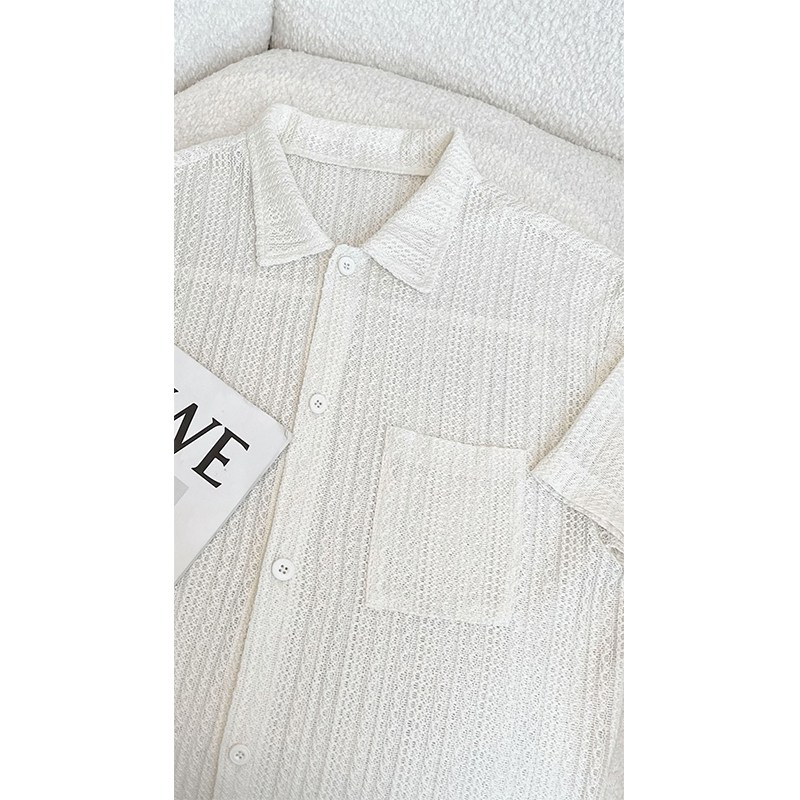 Men's Casual Hollow Short-Sleeve Shirt - Niche Design, Loose Fit, Lightweight Summer Top for a High-End Look