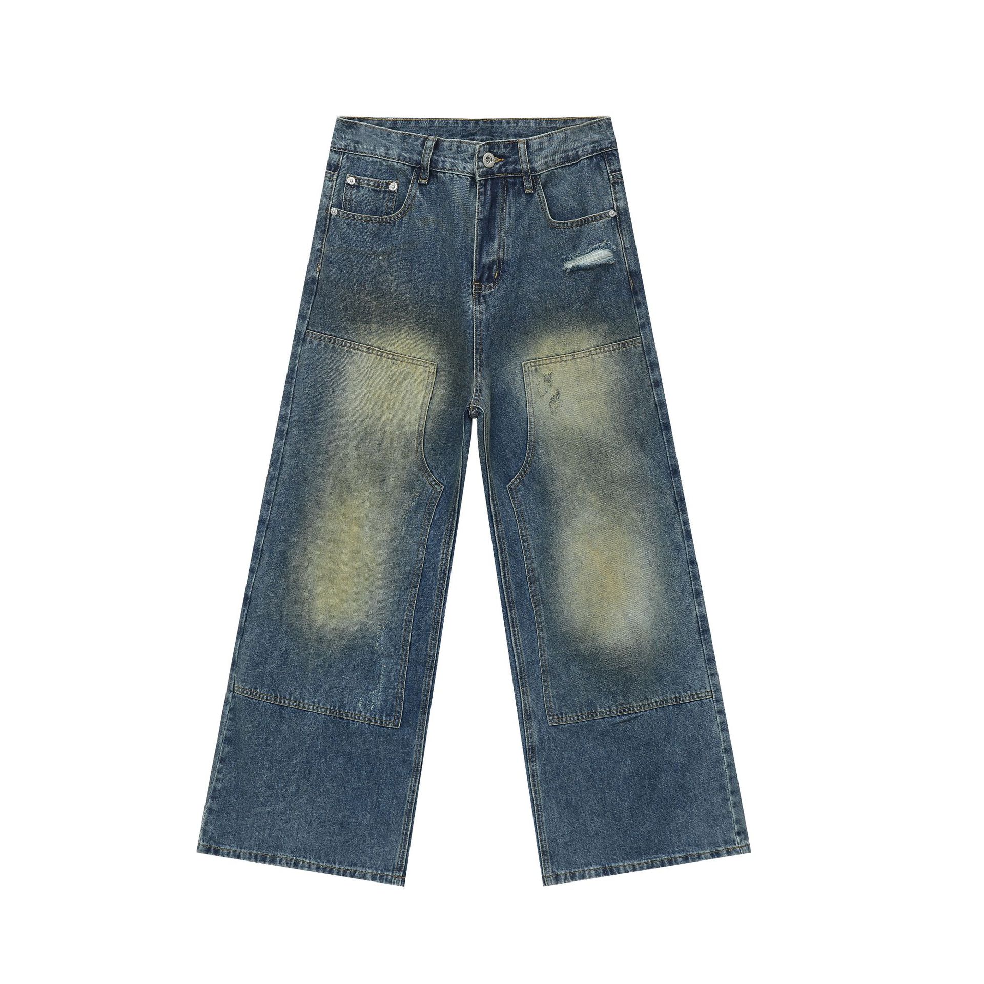 Men's Distressed Washed Carpenter Jeans - American Retro Vibe Loose Straight-Leg Casual Pants