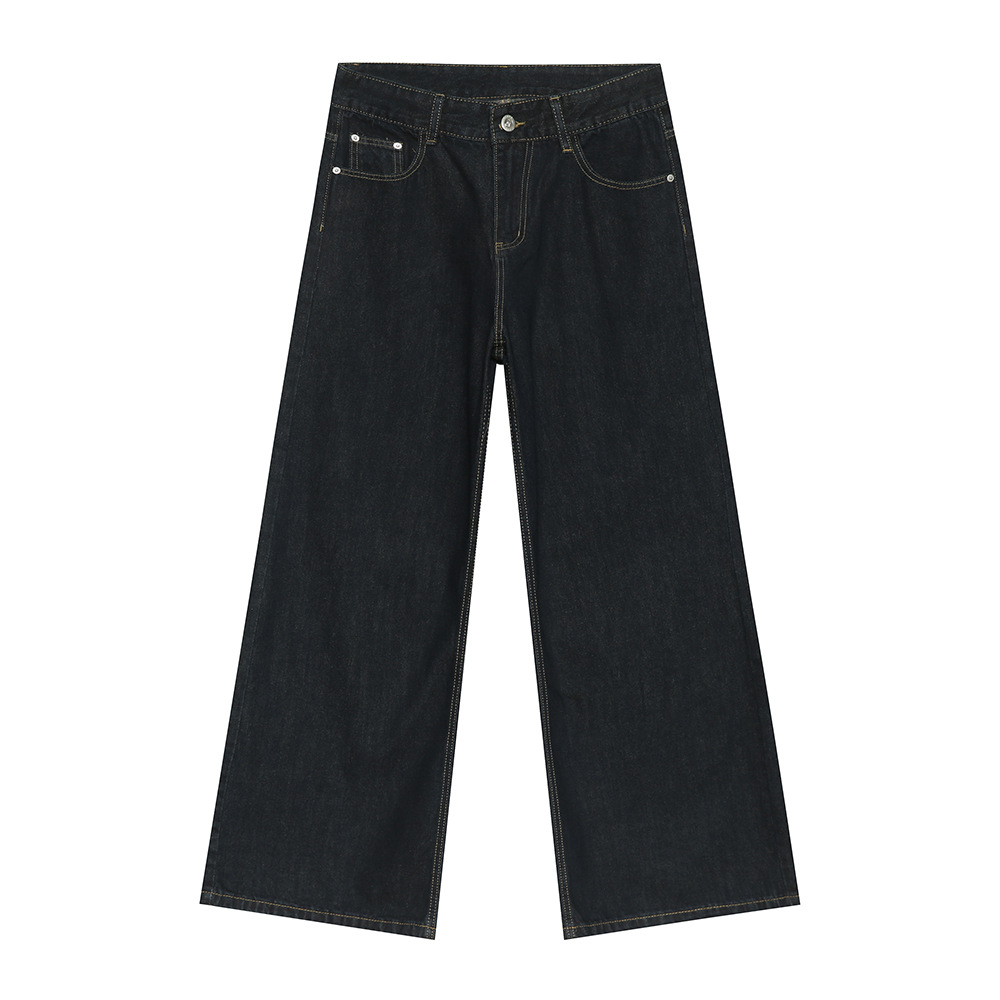 Men's Dropped Crotch Wide Leg Casual Jeans in Cow Print - Trendy American Style Loose Straight Long Pants