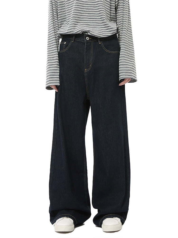 Men's Dropped Crotch Wide Leg Casual Jeans in Cow Print - Trendy American Style Loose Straight Long Pants