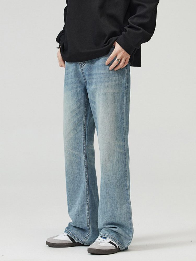 Men's High Street Clean Fit Washed Light Blue Micro-Flare Jeans - Slim Fit, Flattering Design for a Stylish 90s Look Men's High Street Clean Fit Washed Light Blue Micro-Flare Jeans - Slim Fit, Flattering Design for a Stylish 90s Look