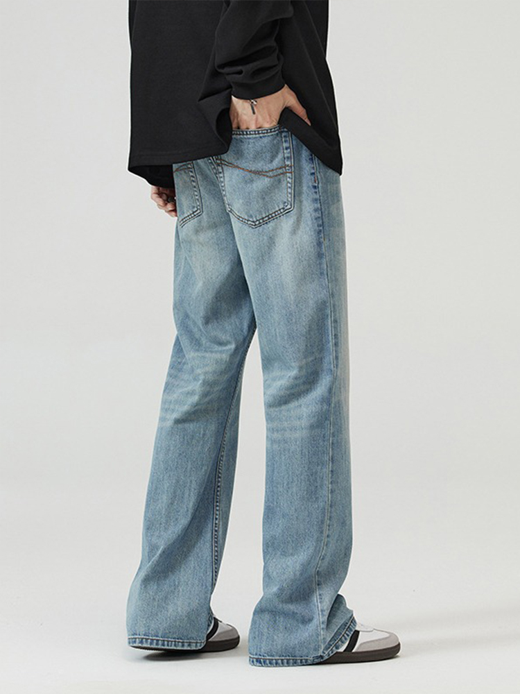 Men's High Street Clean Fit Washed Light Blue Micro-Flare Jeans - Slim Fit, Flattering Design for a Stylish 90s Look Men's High Street Clean Fit Washed Light Blue Micro-Flare Jeans - Slim Fit, Flattering Design for a Stylish 90s Look