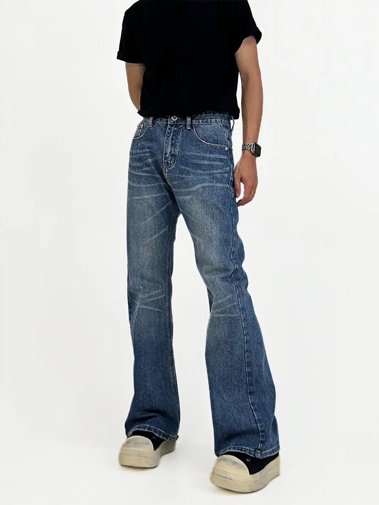 Men's High-Waisted Vintage Micro-Flare Jeans - Slim Fit, Casual American Retro Style, Whisker Detail, 90s Inspired Long Pants Men's High-Waisted Vintage Micro-Flare Jeans - Slim Fit, Casual American Retro Style, Whisker Detail, 90s Inspired Long Pants