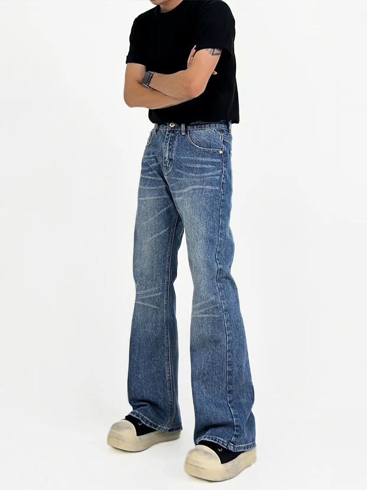 Men's High-Waisted Vintage Micro-Flare Jeans - Slim Fit, Casual American Retro Style, Whisker Detail, 90s Inspired Long Pants Men's High-Waisted Vintage Micro-Flare Jeans - Slim Fit, Casual American Retro Style, Whisker Detail, 90s Inspired Long Pants