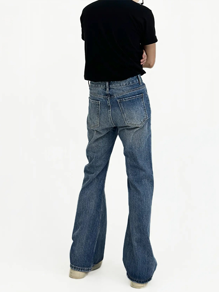 Men's High-Waisted Vintage Micro-Flare Jeans - Slim Fit, Casual American Retro Style, Whisker Detail, 90s Inspired Long Pants Men's High-Waisted Vintage Micro-Flare Jeans - Slim Fit, Casual American Retro Style, Whisker Detail, 90s Inspired Long Pants