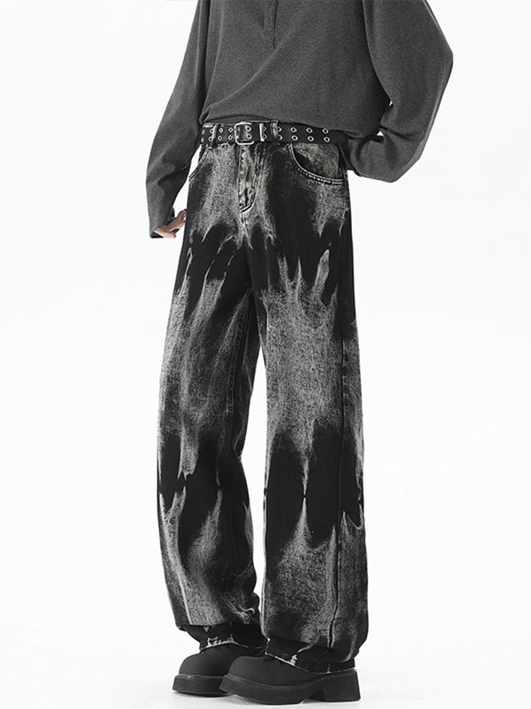Men's Loose Straight Fit Tie-Dye Casual Jeans - Trendy High Street Style Long Pants Men's Loose Straight Fit Tie-Dye Casual Jeans - Trendy High Street Style Long Pants