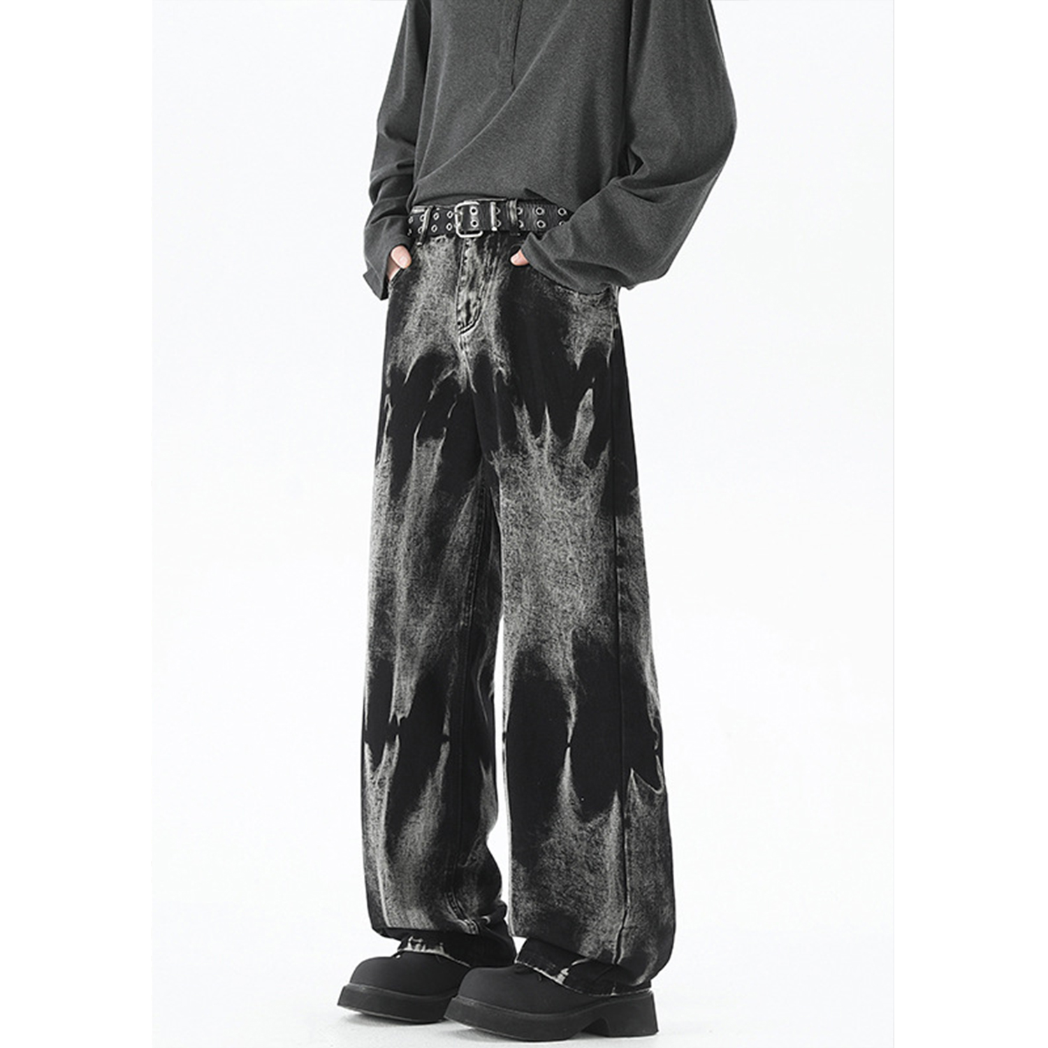 Men's Loose Straight Fit Tie-Dye Casual Jeans - Trendy High Street Style Long Pants