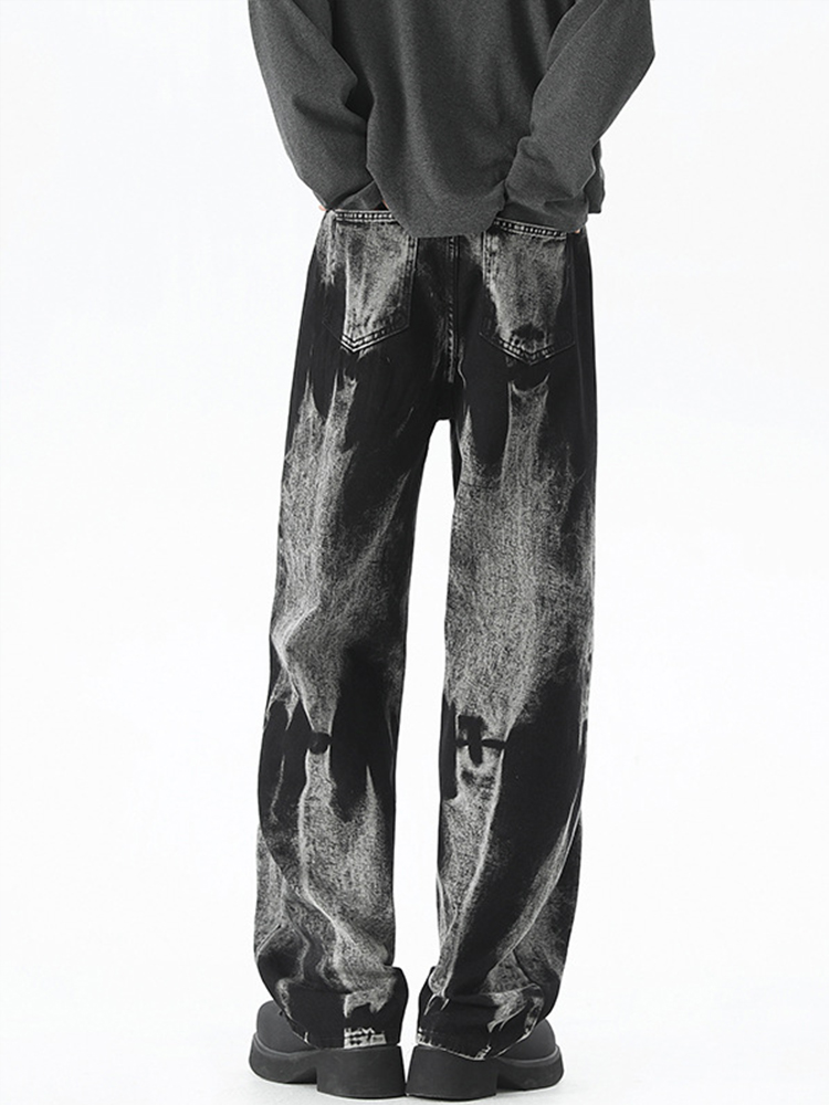 Men's Loose Straight Fit Tie-Dye Casual Jeans - Trendy High Street Style Long Pants Men's Loose Straight Fit Tie-Dye Casual Jeans - Trendy High Street Style Long Pants