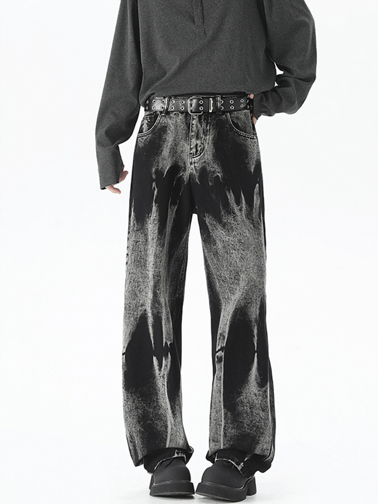 Men's Loose Straight Fit Tie-Dye Casual Jeans - Trendy High Street Style Long Pants Men's Loose Straight Fit Tie-Dye Casual Jeans - Trendy High Street Style Long Pants