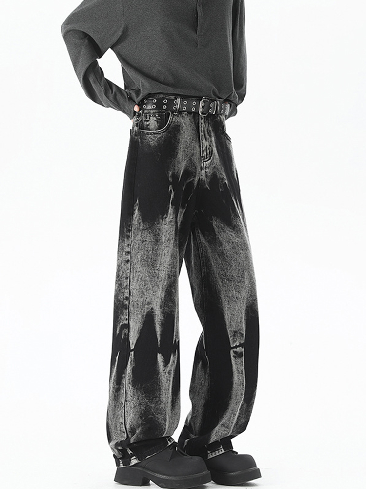 Men's Loose Straight Fit Tie-Dye Casual Jeans - Trendy High Street Style Long Pants Men's Loose Straight Fit Tie-Dye Casual Jeans - Trendy High Street Style Long Pants