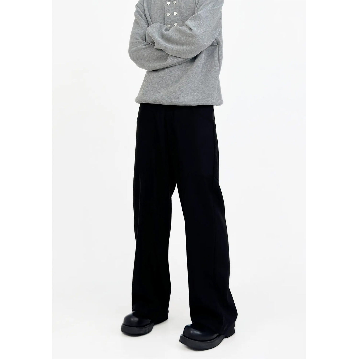 Men's Loose Straight Wool Suit Pants with Draped Design - Casual Thick Cleanfit Style