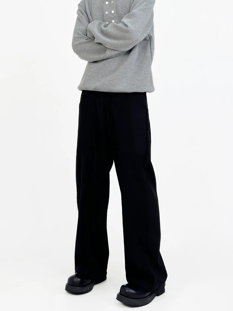 Men's Loose Straight Wool Suit Pants with Draped Design - Casual Thick Cleanfit Style Men's Loose Straight Wool Suit Pants with Draped Design - Casual Thick Cleanfit Style