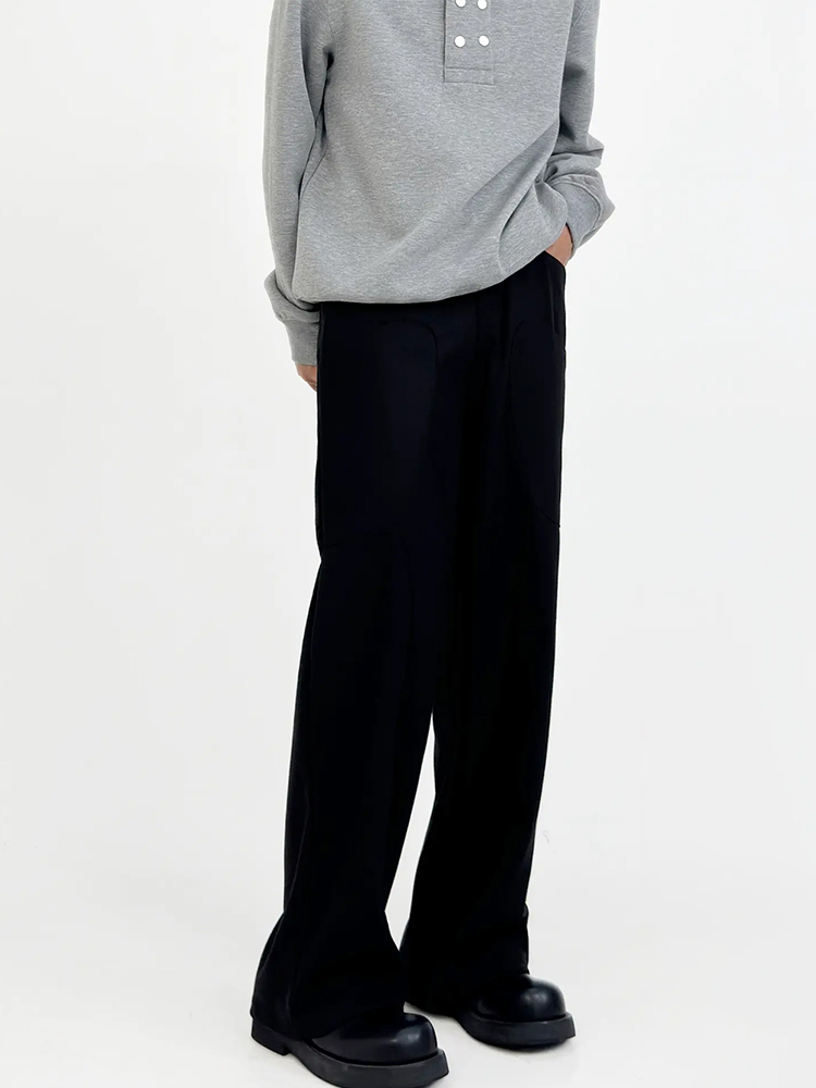 Men's Loose Straight Wool Suit Pants with Draped Design - Casual Thick Cleanfit Style Men's Loose Straight Wool Suit Pants with Draped Design - Casual Thick Cleanfit Style