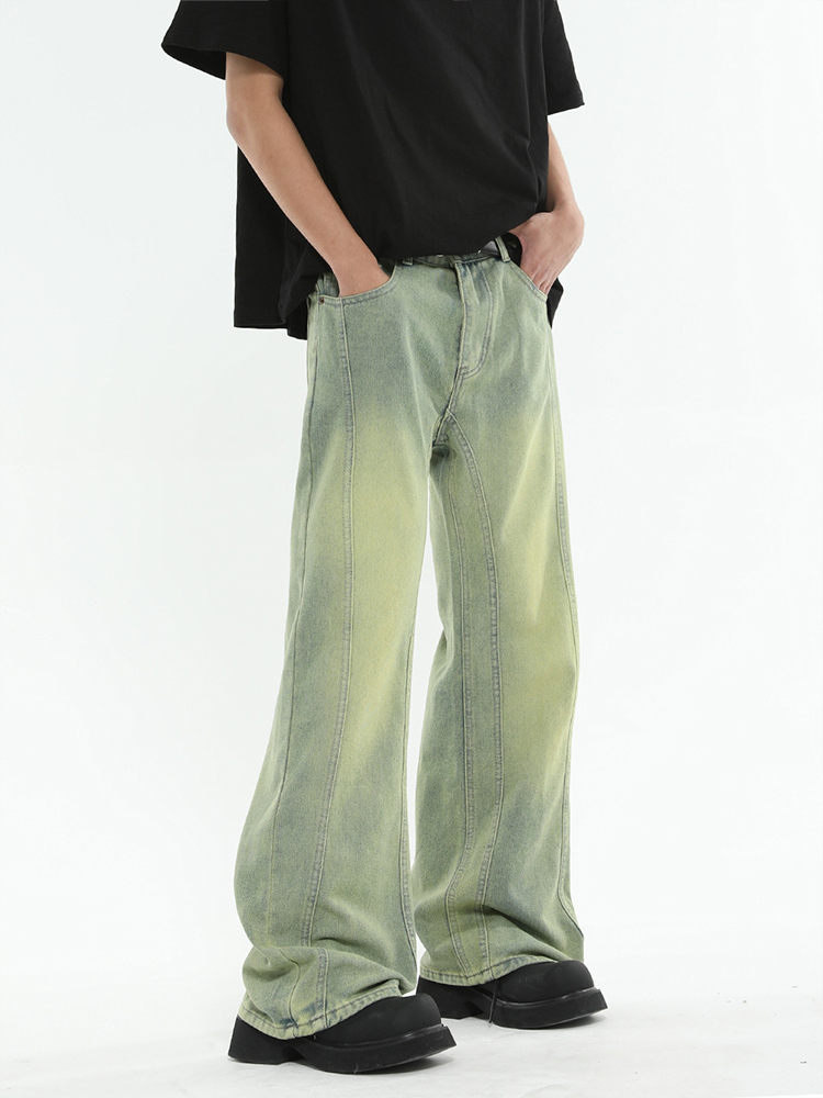 Men's Micro-Flare Jeans with Patchwork Design - Clean Fit, Straight Cut, Wide-Leg Pants for 90s Inspired High Street Style