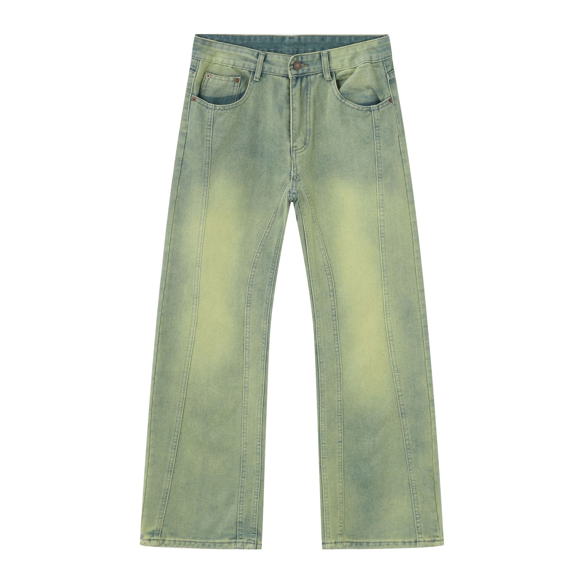 Men's Micro-Flare Jeans with Patchwork Design - Clean Fit, Straight Cut, Wide-Leg Pants for 90s Inspired High Street Style