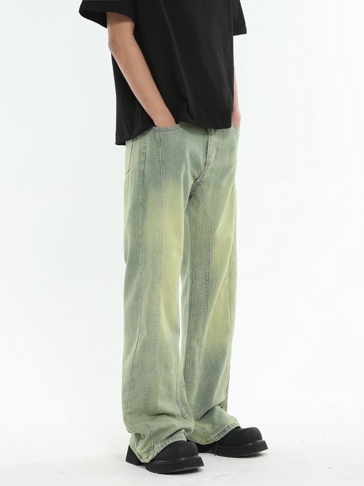 Men's Micro-Flare Jeans with Patchwork Design - Clean Fit, Straight Cut, Wide-Leg Pants for 90s Inspired High Street Style Men's Micro-Flare Jeans with Patchwork Design - Clean Fit, Straight Cut, Wide-Leg Pants for 90s Inspired High Street Style