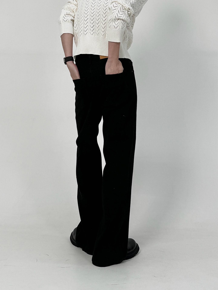 Men's Pure Black Micro-Flare Jeans - Slim Fit, Washed Finish, Versatile Style for Commuting, Casual Wear, Y2K Fashion Men's Pure Black Micro-Flare Jeans - Slim Fit, Washed Finish, Versatile Style for Commuting, Casual Wear, Y2K Fashion