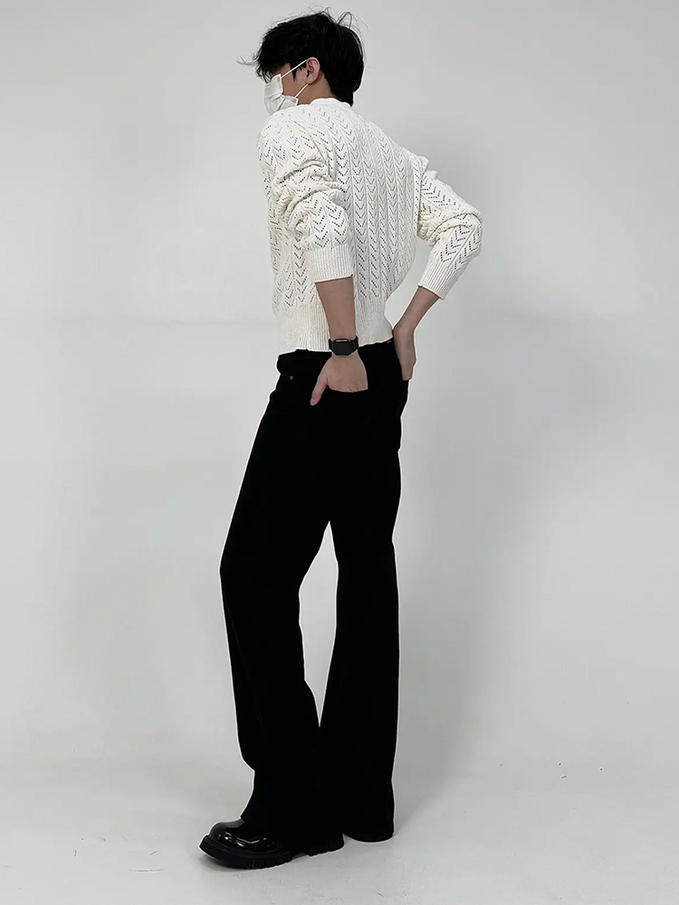 Men's Pure Black Micro-Flare Jeans - Slim Fit, Washed Finish, Versatile Style for Commuting, Casual Wear, Y2K Fashion Men's Pure Black Micro-Flare Jeans - Slim Fit, Washed Finish, Versatile Style for Commuting, Casual Wear, Y2K Fashion