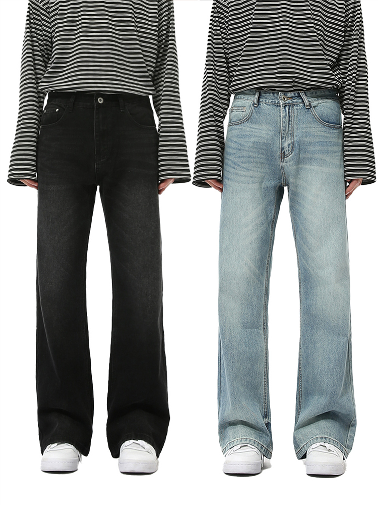 Men's Retro Washed Micro-Flare Jeans - Clean Fit High Street Style, Loose Straight Long Pants, Perfect for 90s and Y2K Fashion.