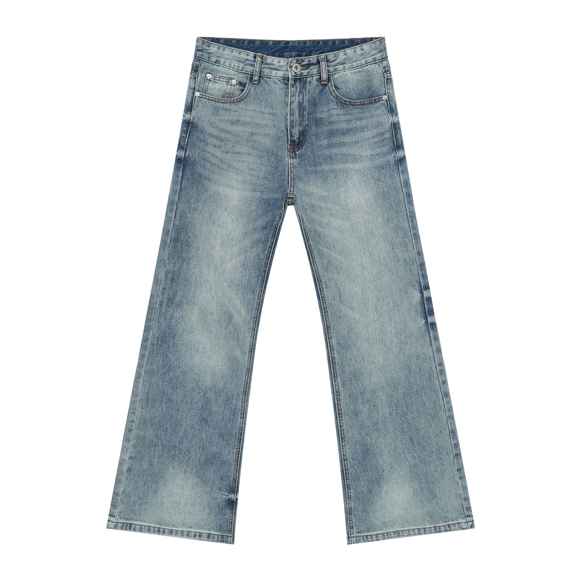Men's Retro Washed Micro-Flare Jeans - Clean Fit High Street Style, Loose Straight Long Pants, Perfect for 90s and Y2K Fashion.