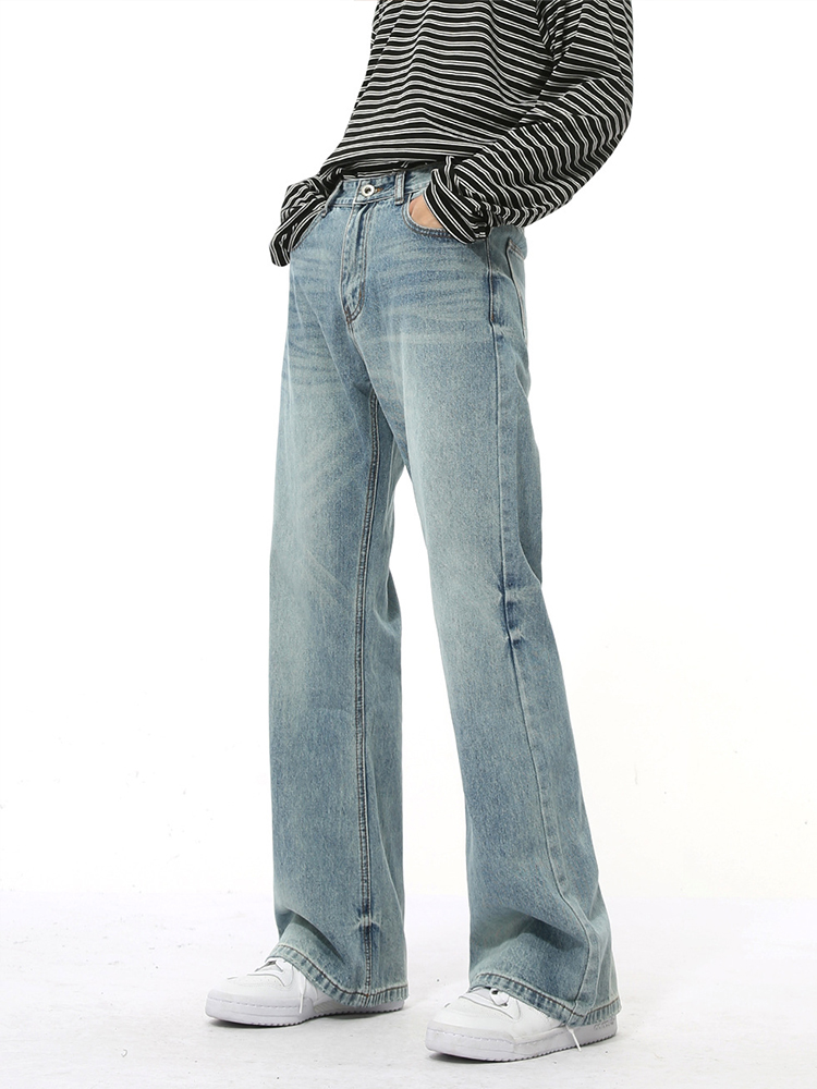 Men's Retro Washed Micro-Flare Jeans - Clean Fit High Street Style, Loose Straight Long Pants, Perfect for 90s and Y2K Fashion. Men's Retro Washed Micro-Flare Jeans - Clean Fit High Street Style, Loose Straight Long Pants, Perfect for 90s and Y2K Fashion.