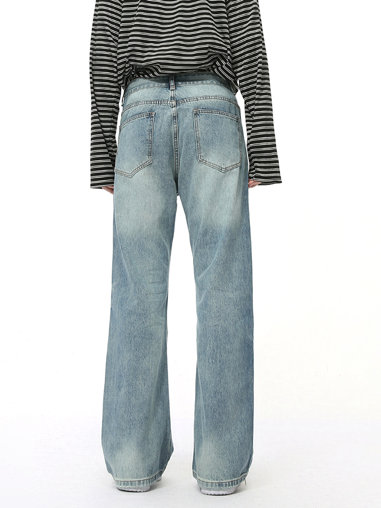 Men's Retro Washed Micro-Flare Jeans - Clean Fit High Street Style, Loose Straight Long Pants, Perfect for 90s and Y2K Fashion. Men's Retro Washed Micro-Flare Jeans - Clean Fit High Street Style, Loose Straight Long Pants, Perfect for 90s and Y2K Fashion.