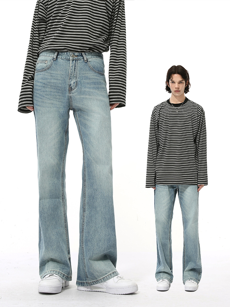 Men's Retro Washed Micro-Flare Jeans - Clean Fit High Street Style, Loose Straight Long Pants, Perfect for 90s and Y2K Fashion. Men's Retro Washed Micro-Flare Jeans - Clean Fit High Street Style, Loose Straight Long Pants, Perfect for 90s and Y2K Fashion.