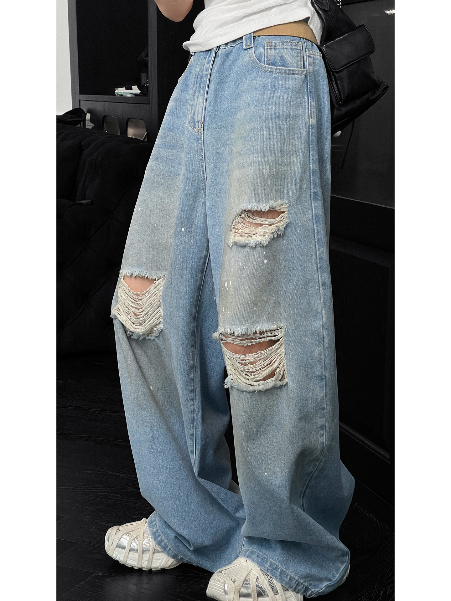 Men's Ripped Jeans - Loose Straight Casual Pants - American High Street Style - Trendy Summer Fashion Men's Ripped Jeans - Loose Straight Casual Pants - American High Street Style - Trendy Summer Fashion