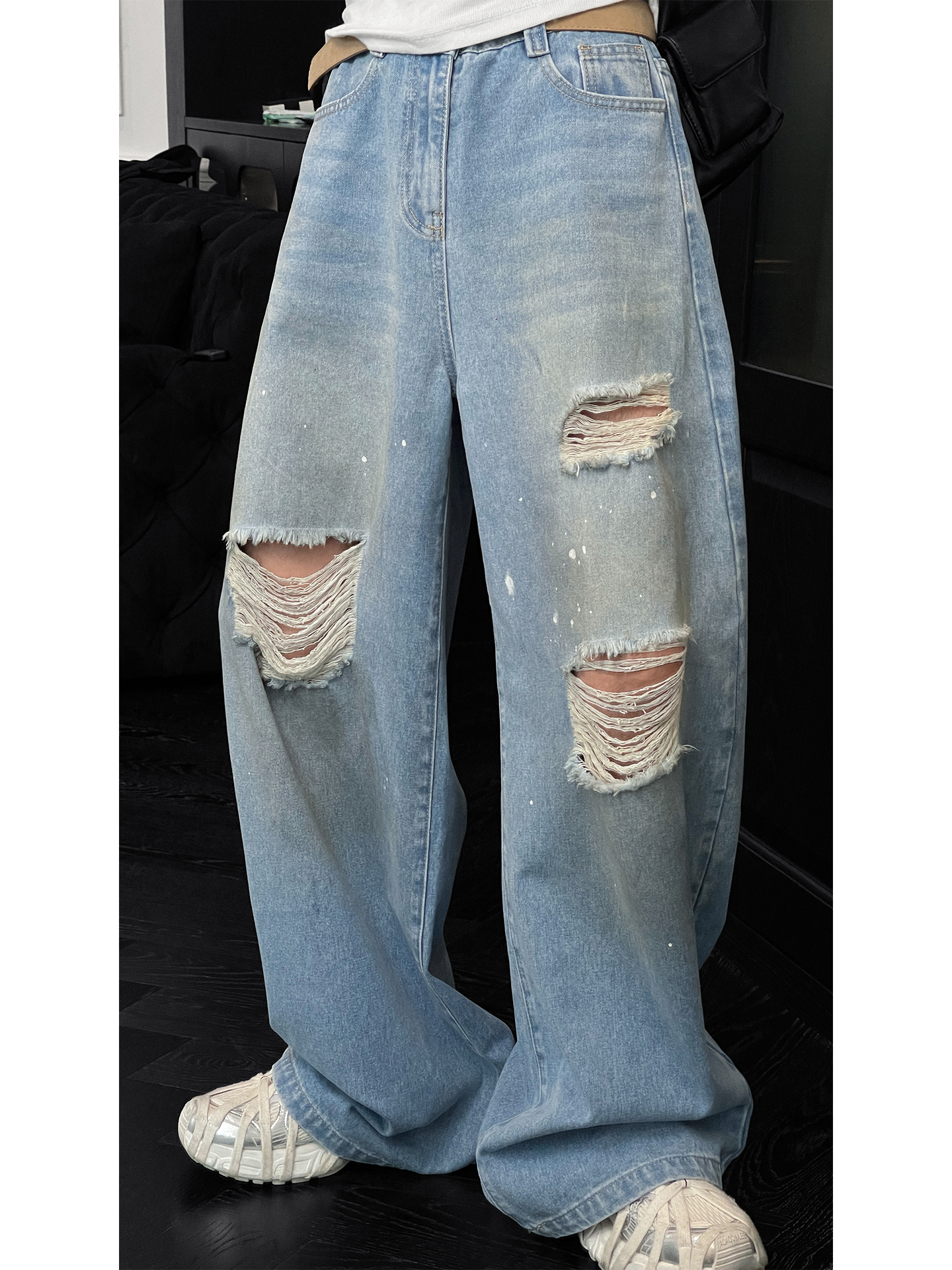 Men's Ripped Jeans - Loose Straight Casual Pants - American High Street Style - Trendy Summer Fashion