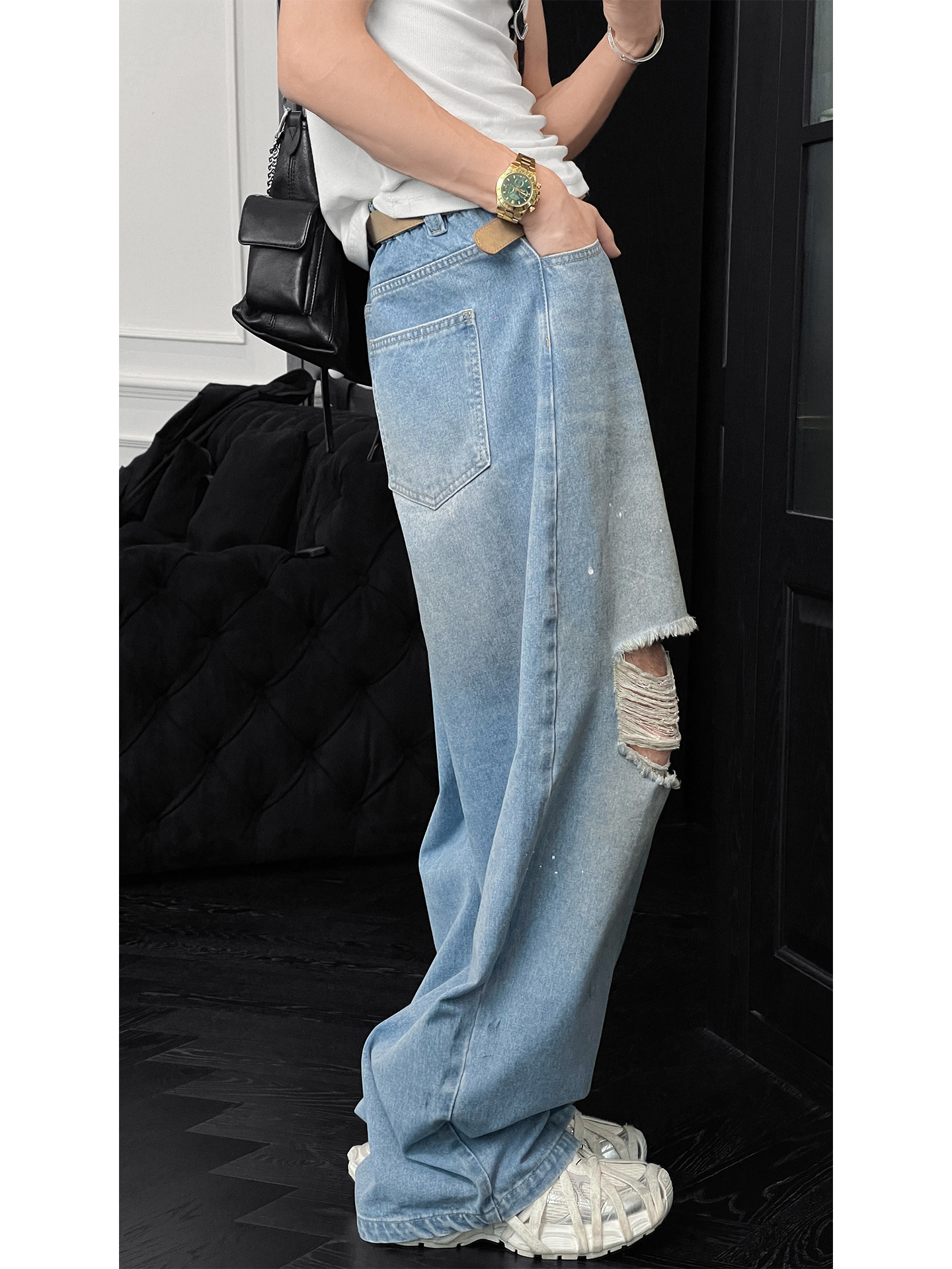 Men's Ripped Jeans - Loose Straight Casual Pants - American High Street Style - Trendy Summer Fashion Men's Ripped Jeans - Loose Straight Casual Pants - American High Street Style - Trendy Summer Fashion