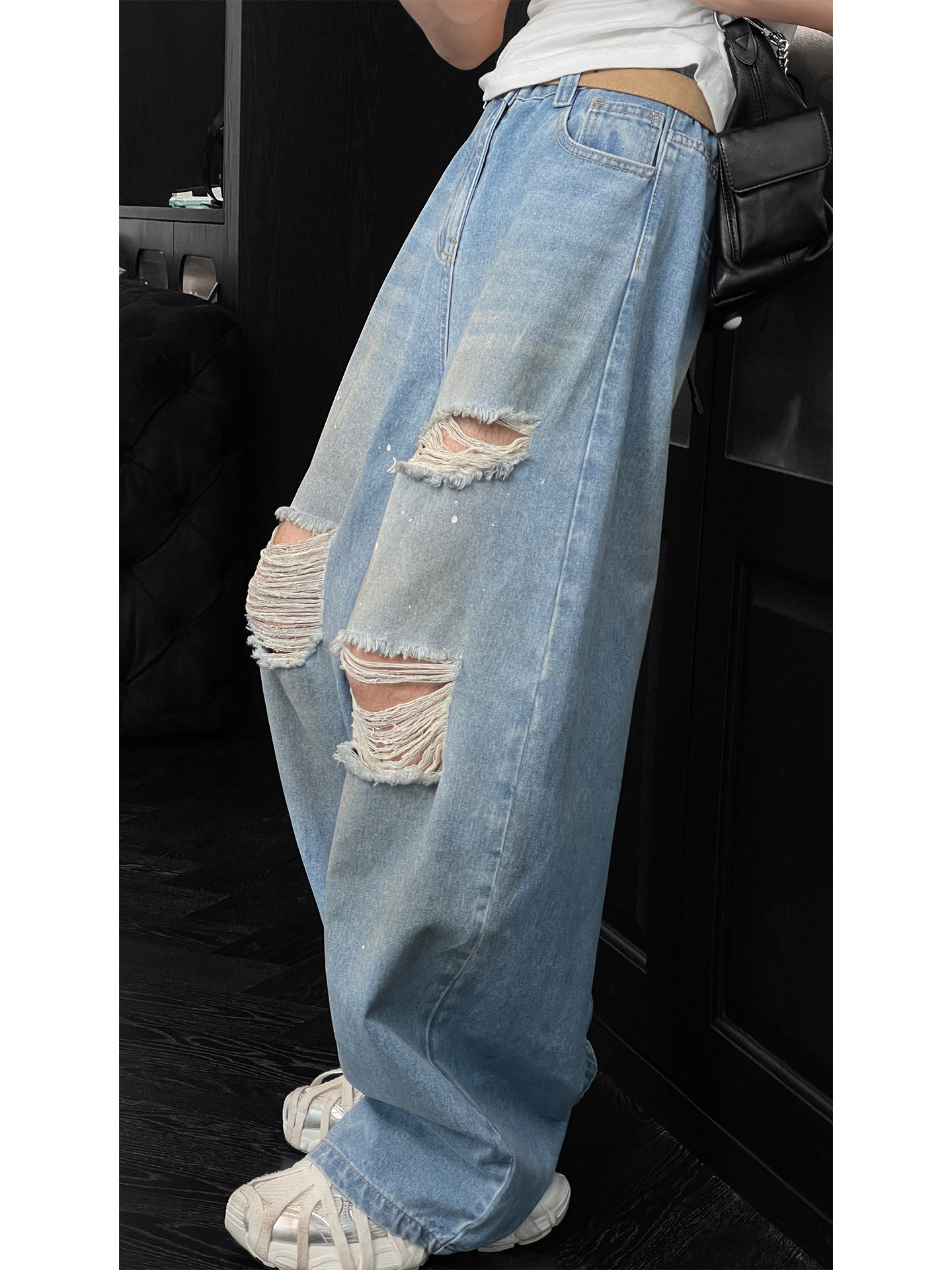 Men's Ripped Jeans - Loose Straight Casual Pants - American High Street Style - Trendy Summer Fashion Men's Ripped Jeans - Loose Straight Casual Pants - American High Street Style - Trendy Summer Fashion