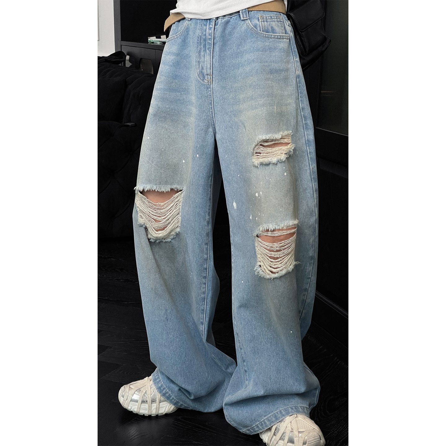 Men's Ripped Jeans - Loose Straight Casual Pants - American High Street Style - Trendy Summer Fashion