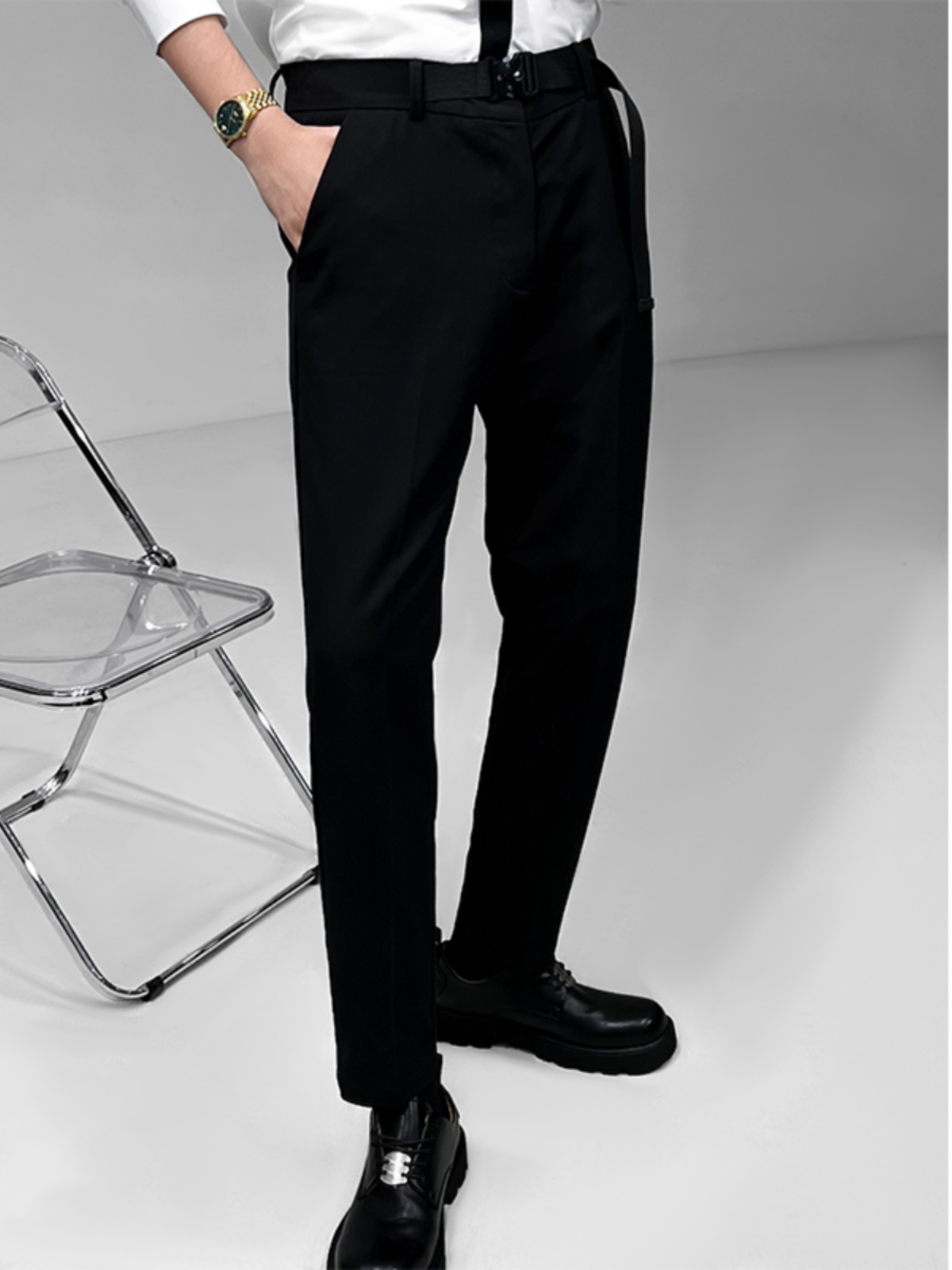 Men's Slim-Fit Cropped Trousers - High-End Business Casual Style for Modern Looks