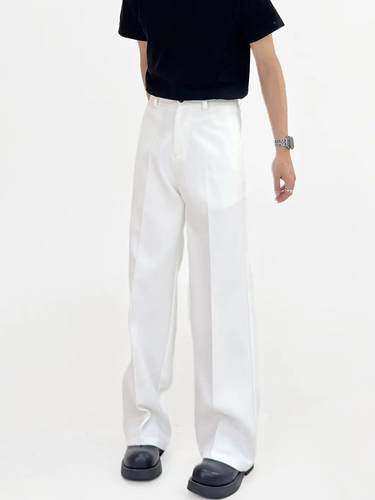 Men's Summer 3D White Straight Loose Casual Pants with Draping Effect - Heavyweight Long Trousers for a Relaxed Y2K Style