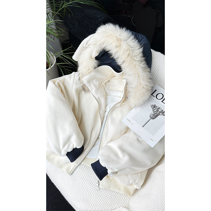 Men's Thickened Cotton Jacket with Fur Collar - Trendy Spliced American Style Warm Hooded Coat for Autumn & Winter Men's Thickened Cotton Jacket with Fur Collar - Trendy Spliced American Style Warm Hooded Coat for Autumn & Winter