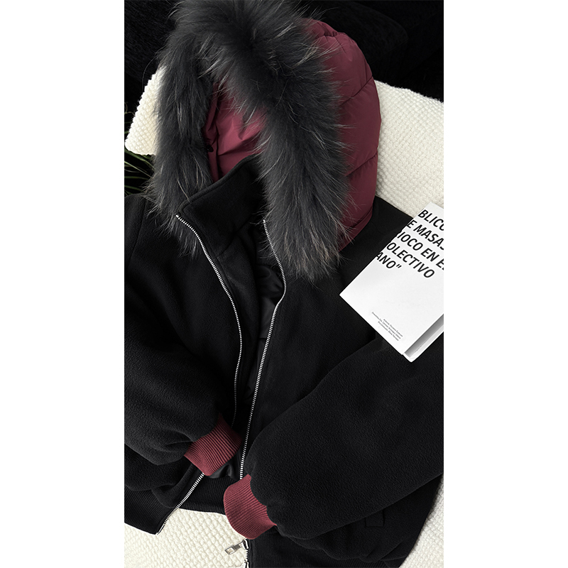 Men's Thickened Cotton Jacket with Fur Collar - Trendy Spliced American Style Warm Hooded Coat for Autumn & Winter