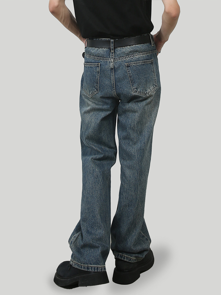 Men's Vintage Clean Fit Rust Blue Washed Micro Flare Jeans with Loose Elastic Waist for Slimming Y2K Style Men's Vintage Clean Fit Rust Blue Washed Micro Flare Jeans with Loose Elastic Waist for Slimming Y2K Style