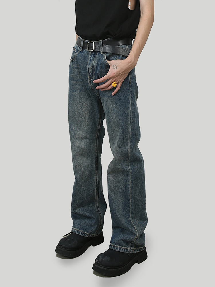 Men's Vintage Clean Fit Rust Blue Washed Micro Flare Jeans with Loose Elastic Waist for Slimming Y2K Style Men's Vintage Clean Fit Rust Blue Washed Micro Flare Jeans with Loose Elastic Waist for Slimming Y2K Style