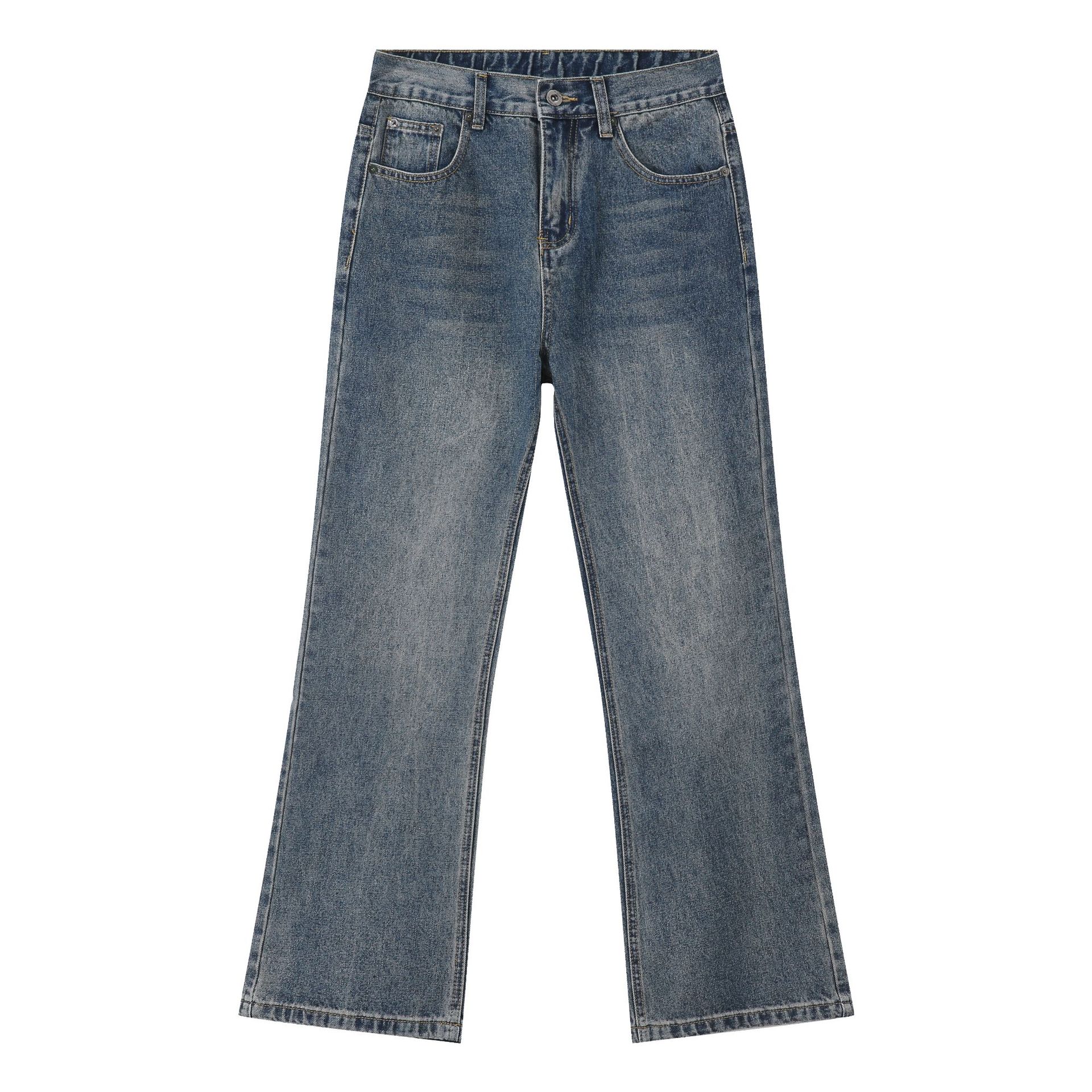 Men's Vintage Clean Fit Rust Blue Washed Micro Flare Jeans with Loose Elastic Waist for Slimming Y2K Style