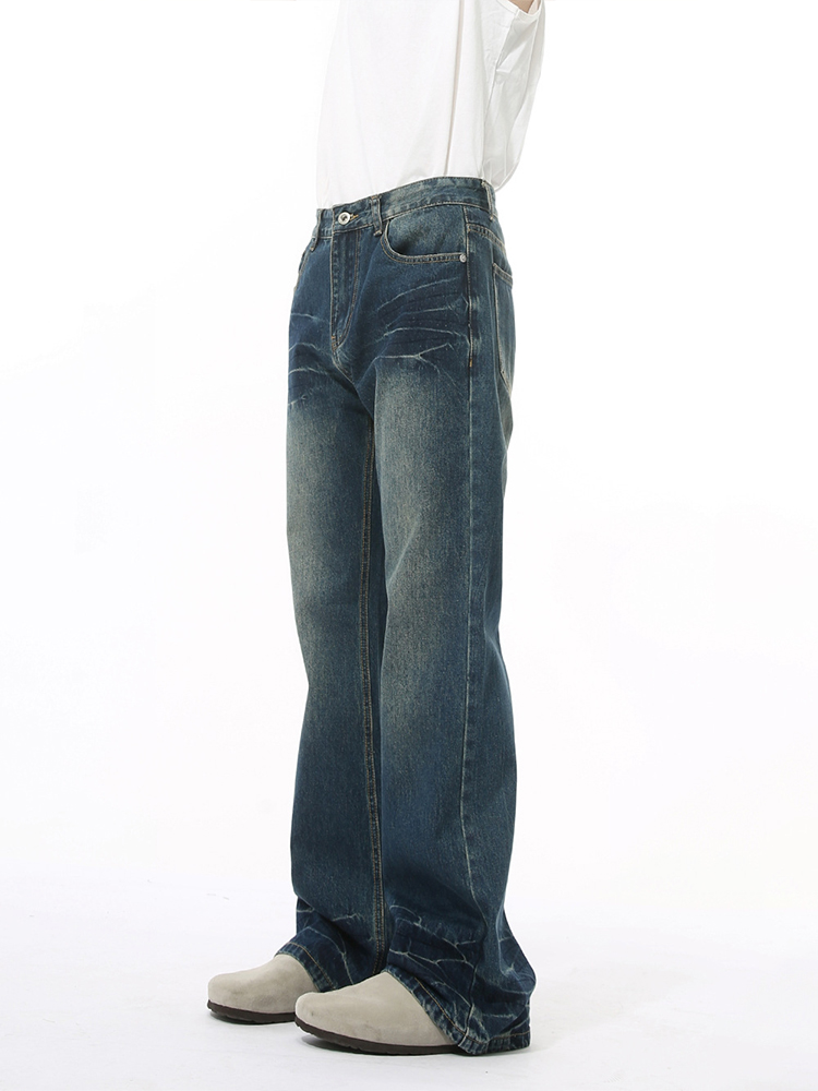 Men's Vintage Micro-Flare Jeans with Water Ripple Effect - American Retro Clean Fit, Slim-Fit Design, 90s Style