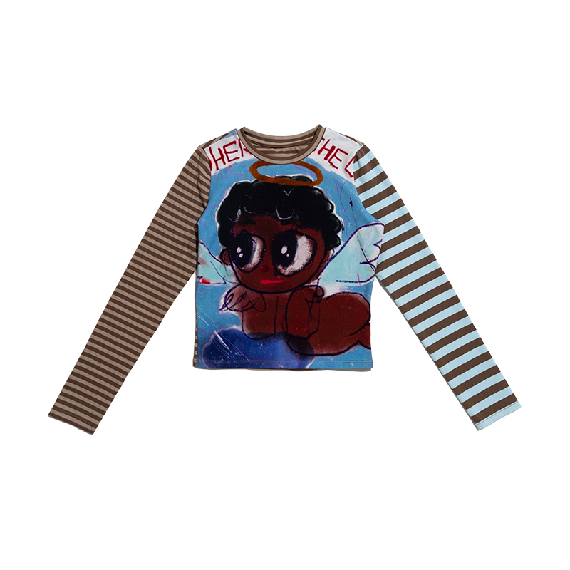 Mermaid Striped Long Sleeve T-Shirt for Couples - Beautiful Girl Graphic Tee - Y2K Style Mermaid Striped Long Sleeve T-Shirt for Couples - Beautiful Girl Graphic Tee - Y2K Style