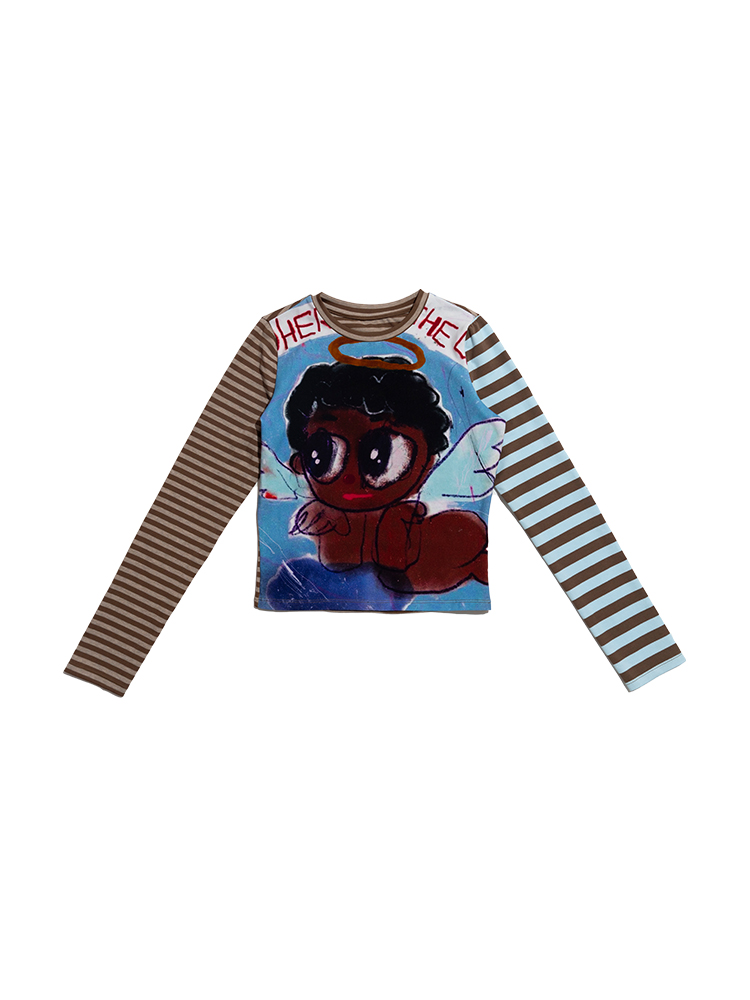 Mermaid Striped Long Sleeve T-Shirt for Couples - Beautiful Girl Graphic Tee - Y2K Style Mermaid Striped Long Sleeve T-Shirt for Couples - Beautiful Girl Graphic Tee - Y2K Style