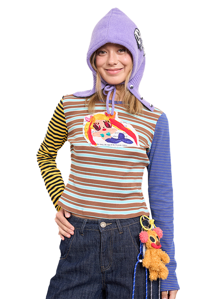 Mermaid Striped Long Sleeve T-Shirt for Couples - Beautiful Girl Graphic Tee - Y2K Style Mermaid Striped Long Sleeve T-Shirt for Couples - Beautiful Girl Graphic Tee - Y2K Style