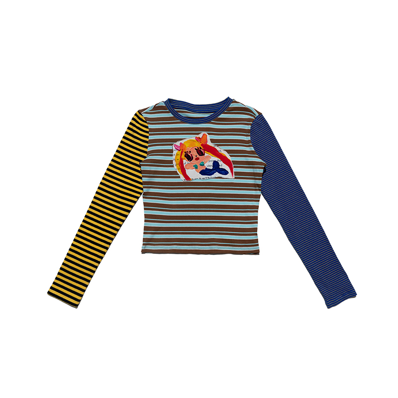 Mermaid Striped Long Sleeve T-Shirt for Couples - Beautiful Girl Graphic Tee - Y2K Style