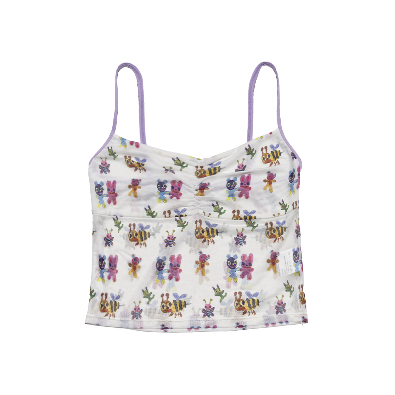 Mesh Printed Camisole with Colorful Design - Trendy 90s Inspired Top for Y2K Fashion Lovers