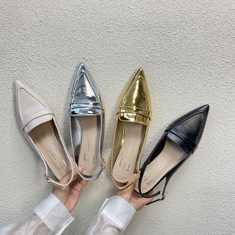 Metallic Textured Mules - Retro French Style High-End Pointed Toe Flats for Summer - Trendy Niche Footwear