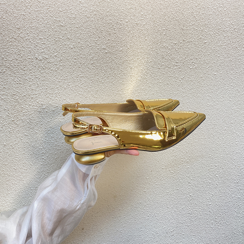 Metallic Textured Mules - Retro French Style High-End Pointed Toe Flats for Summer - Trendy Niche Footwear