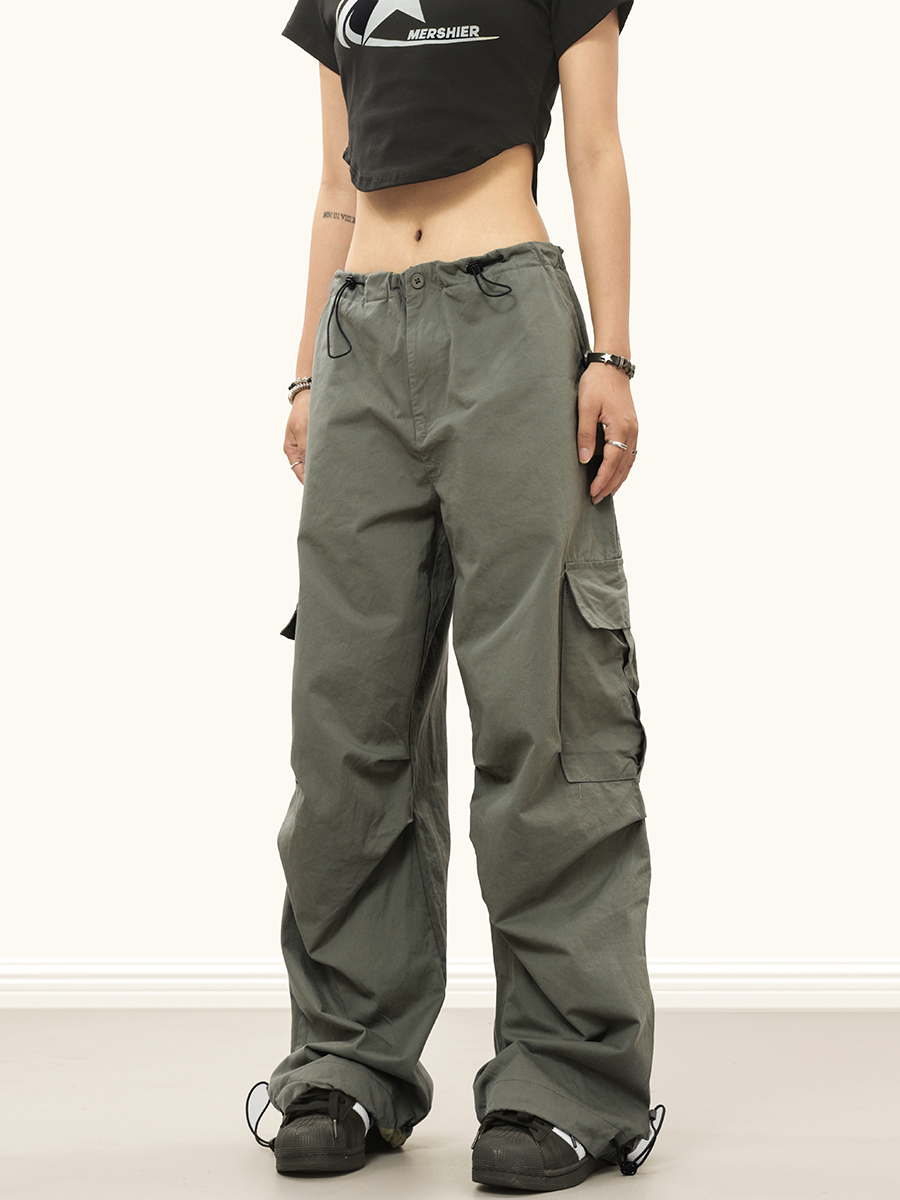 Military Green Heavy-Duty Cargo Pants for Men & Women - Draping Hip-Hop Pleated Slim Straight Style, Urban Fashion Essential