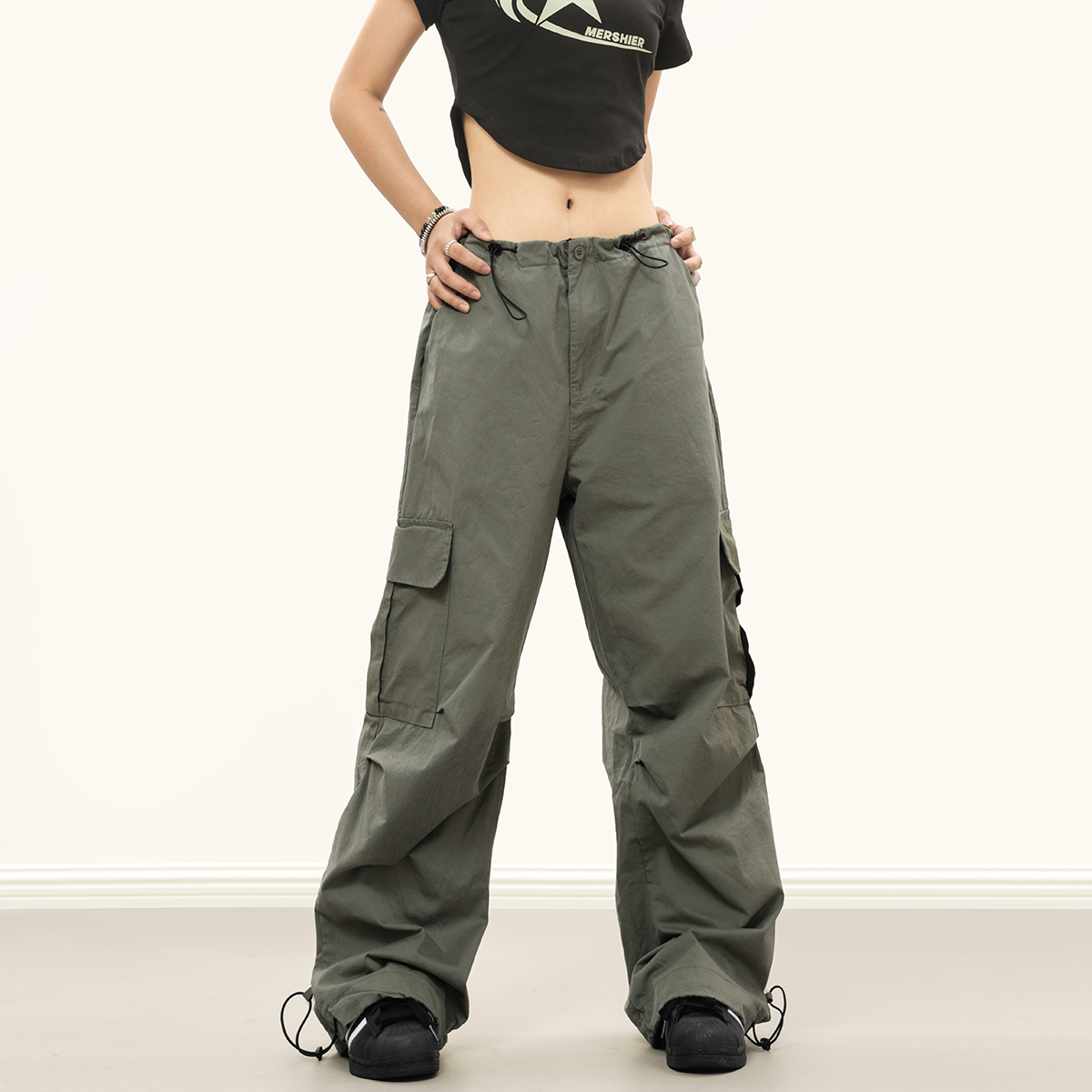 Military Green Heavy-Duty Cargo Pants for Men & Women - Draping Hip-Hop Pleated Slim Straight Style, Urban Fashion Essential